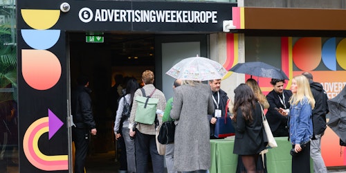 The queue outside Advertising Week Europe 2024