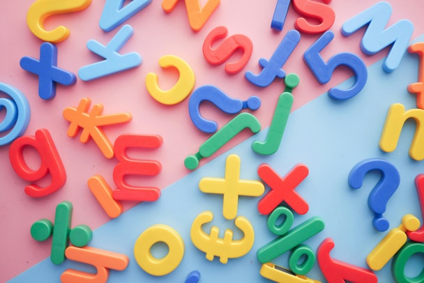 A selection of fridge-magnet letters and punctuation marks 